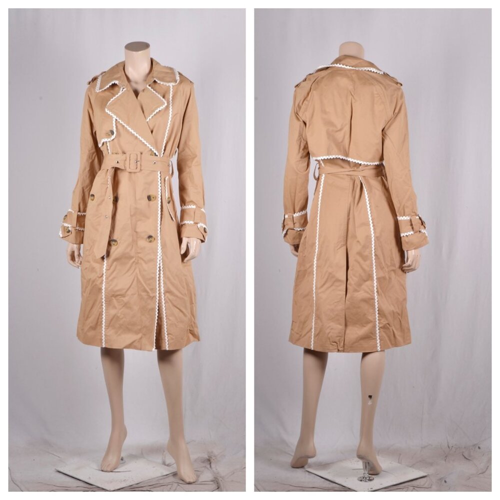 7 For All Mankind Tan Trench Coat with White Trim - Picture 2 of 3